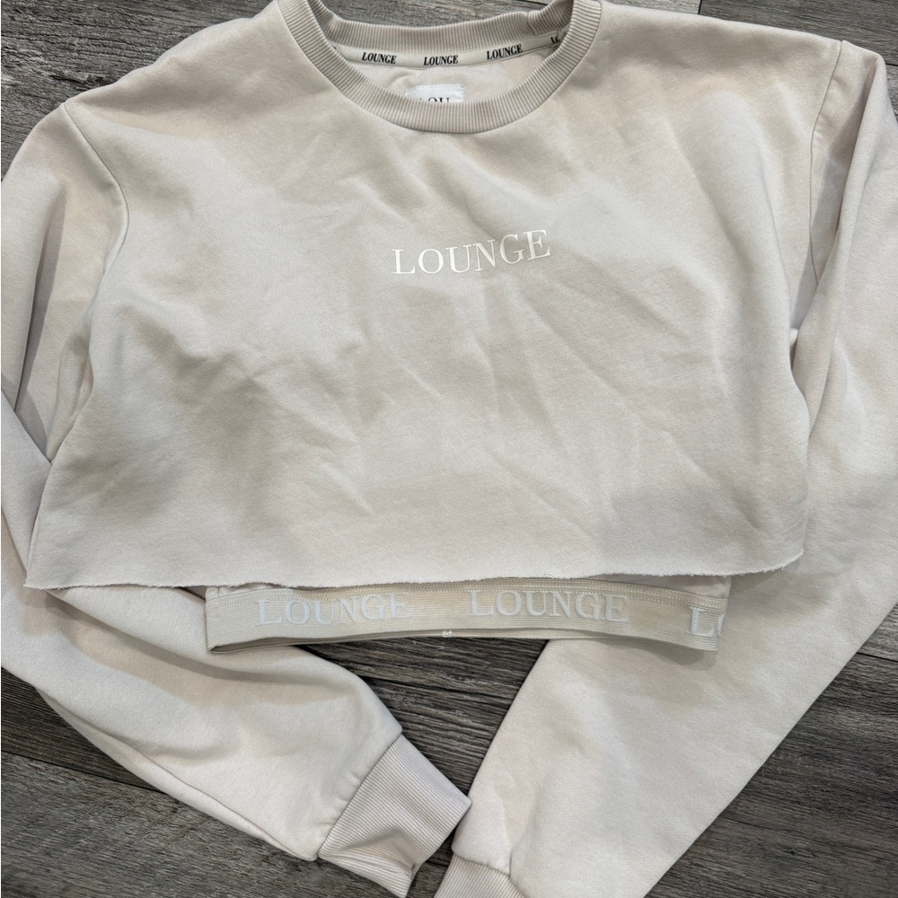 Lounge Beige Cropped Sweatshirt set